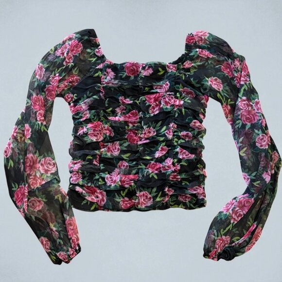 Long Sleeve Floral Girls Blouse - Picture 3 of 4